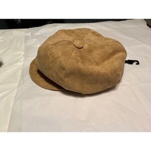 Tan Suede Newsboy Cap Baker Boy Hat. New
